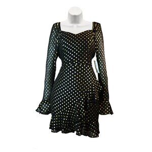 Andree By Unit  Black  Long sleeved mini Polka dot Faux Wrap Dress S